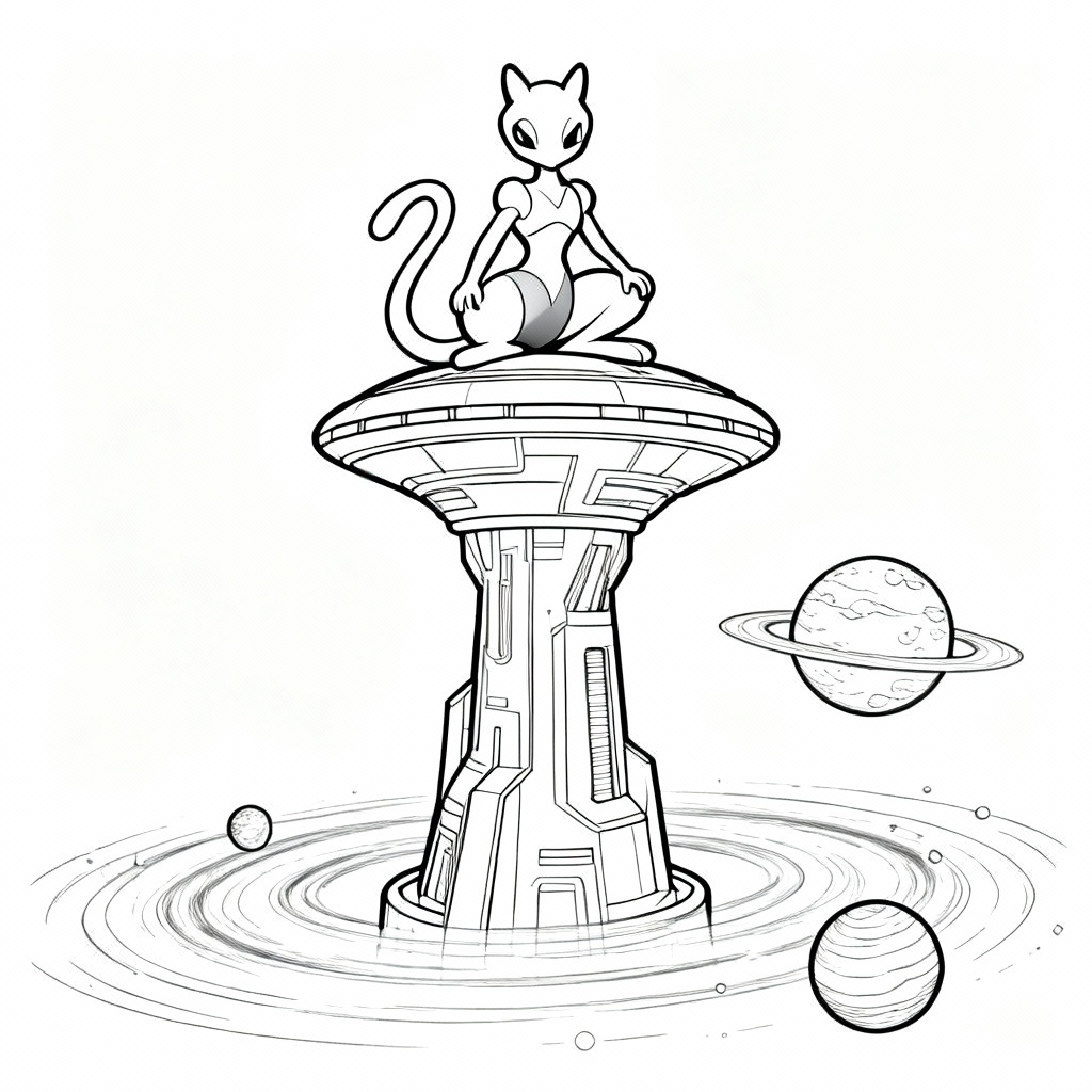 Mewtwo Sits Coloring Page