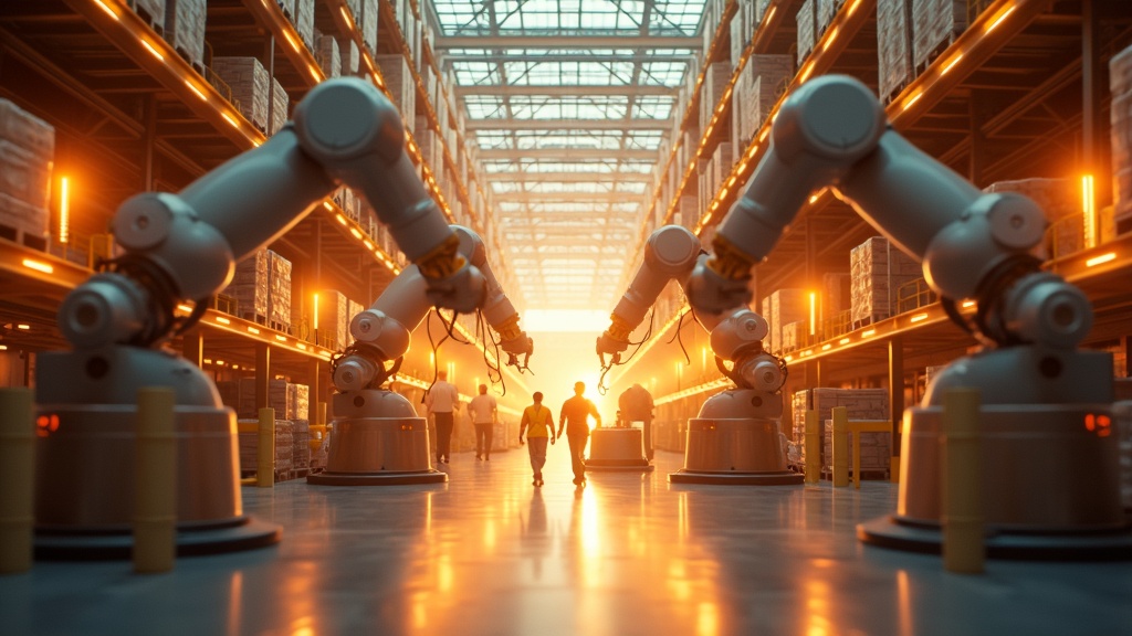 Ingeniero supervisando datos de la IA Física en una planta industrial con robots FANUC