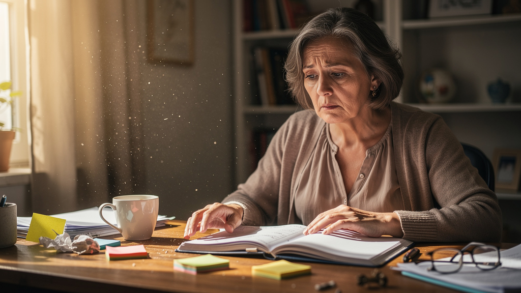 Woman showing signs of memory and concentration difficulties