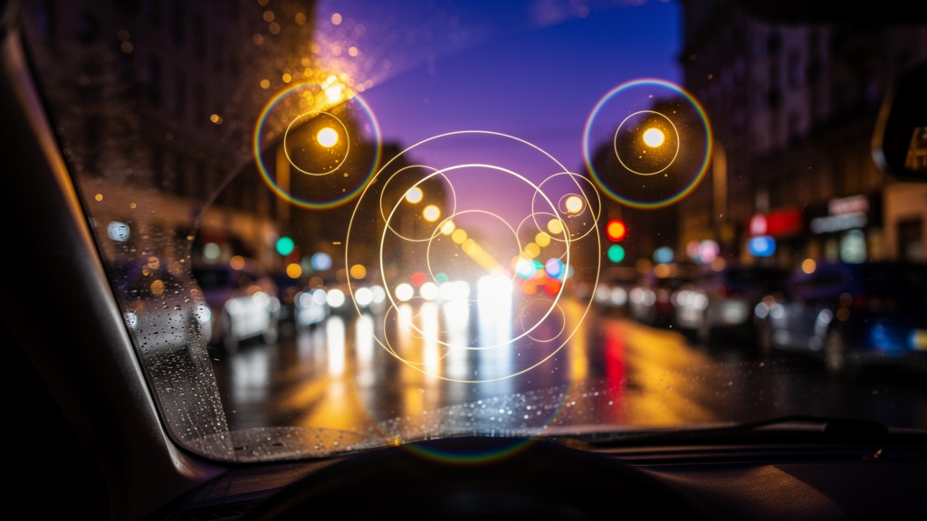 Rainbow halos around lights indicating glaucoma symptoms