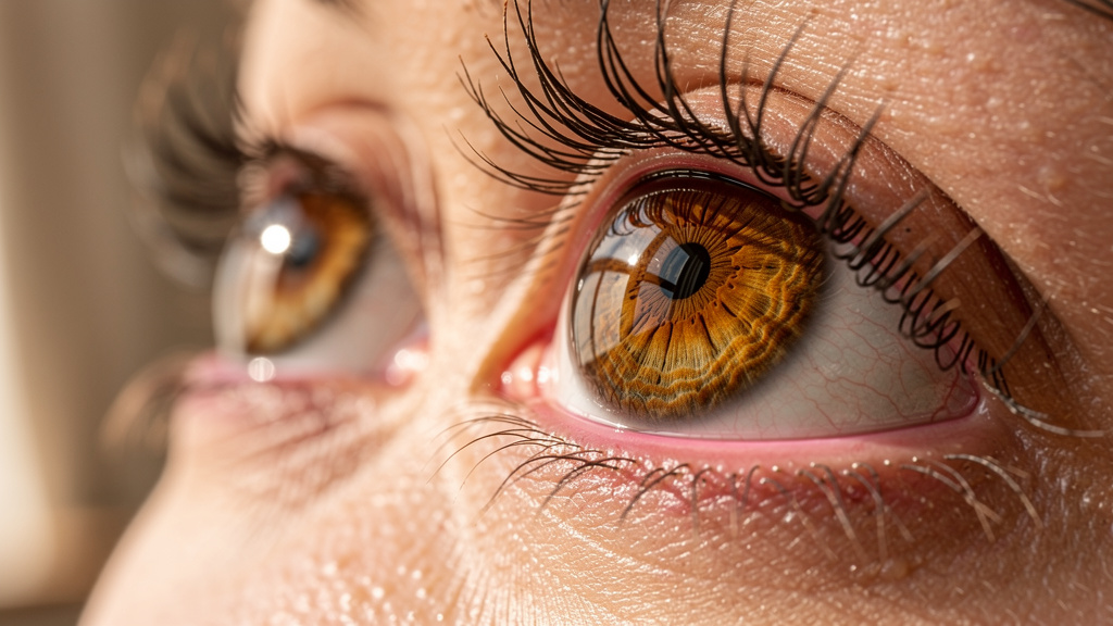 Detailed close-up of human eye during gentle rolling exercise