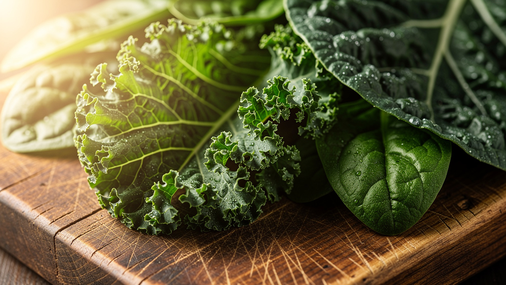 Fresh kale and spinach rich in lutein and zeaxanthin