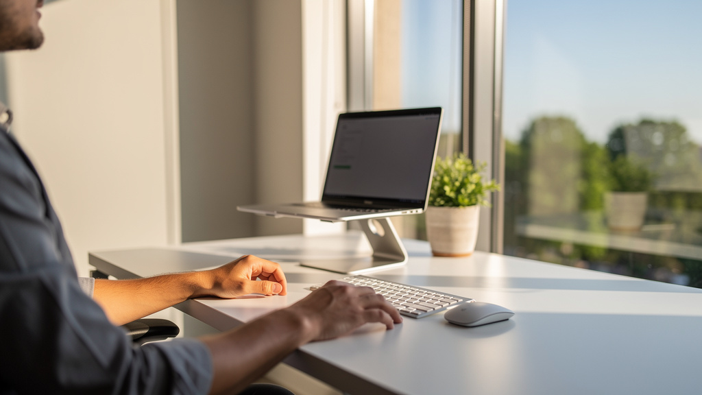 Person taking a screen break looking at distant view