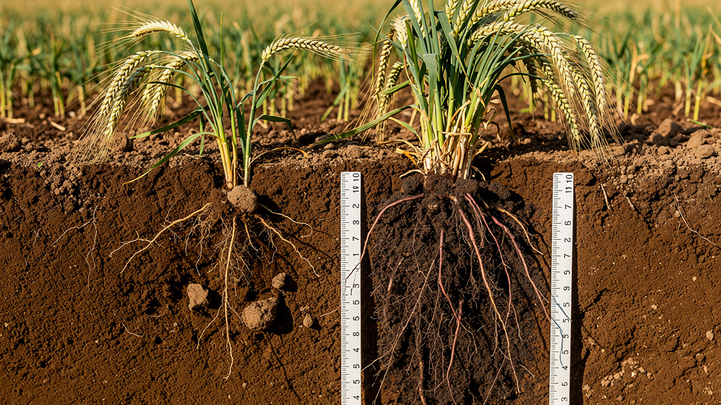 Wheat plants showing different root depths for drought tolerance