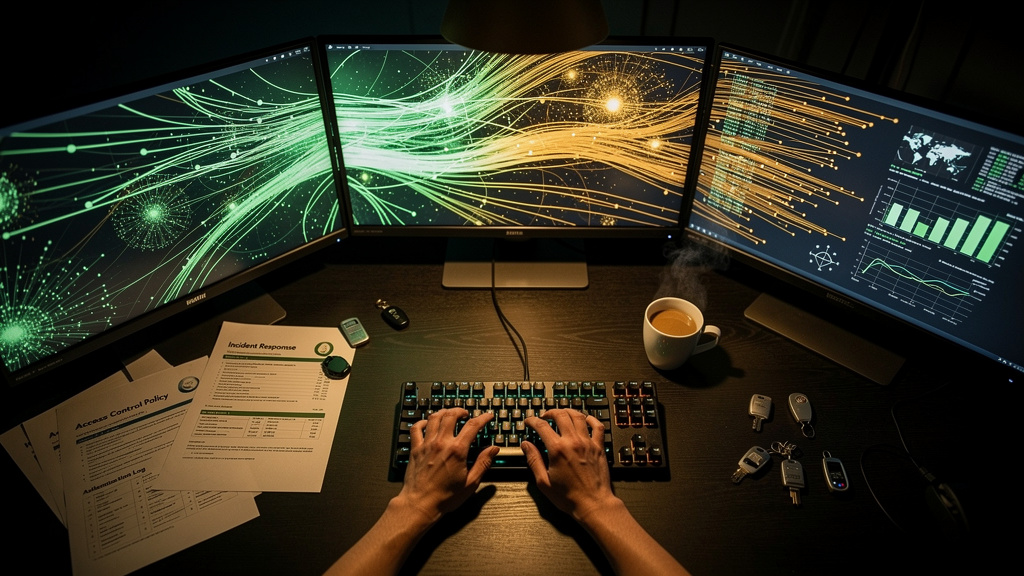 Cybersecurity analyst working on threat detection systems