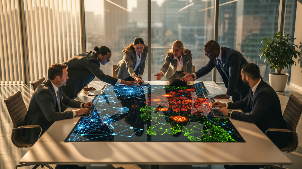 Security professionals analyzing machine learning threat intelligence together