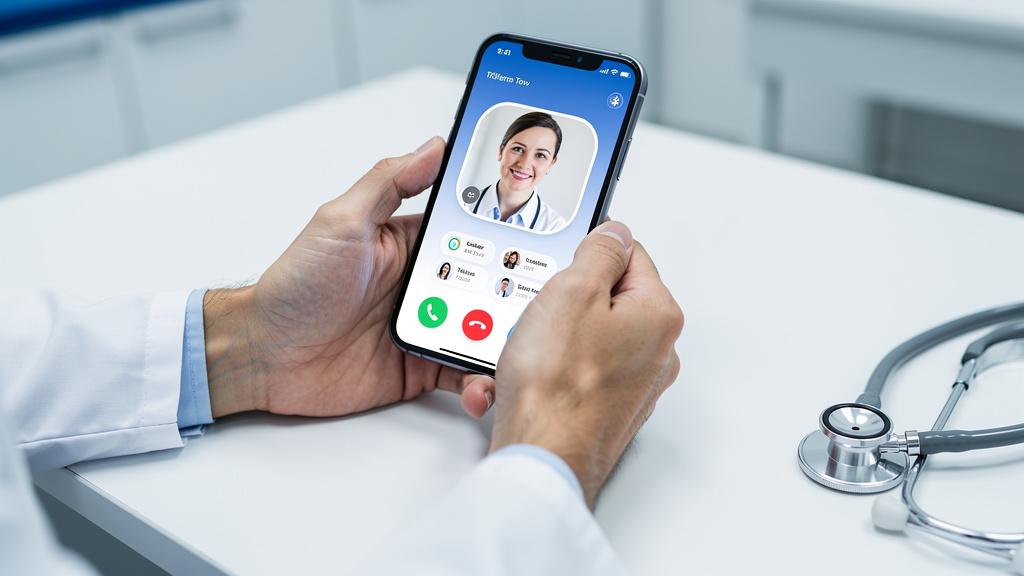 Healthcare telemedicine mobile app in professional medical setting