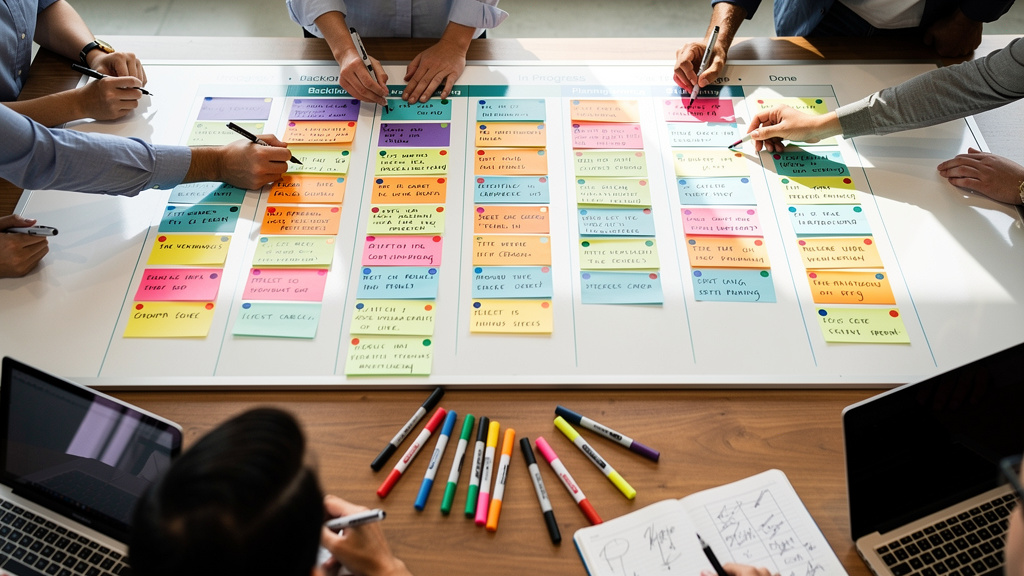 Agile sprint planning session with organized task management