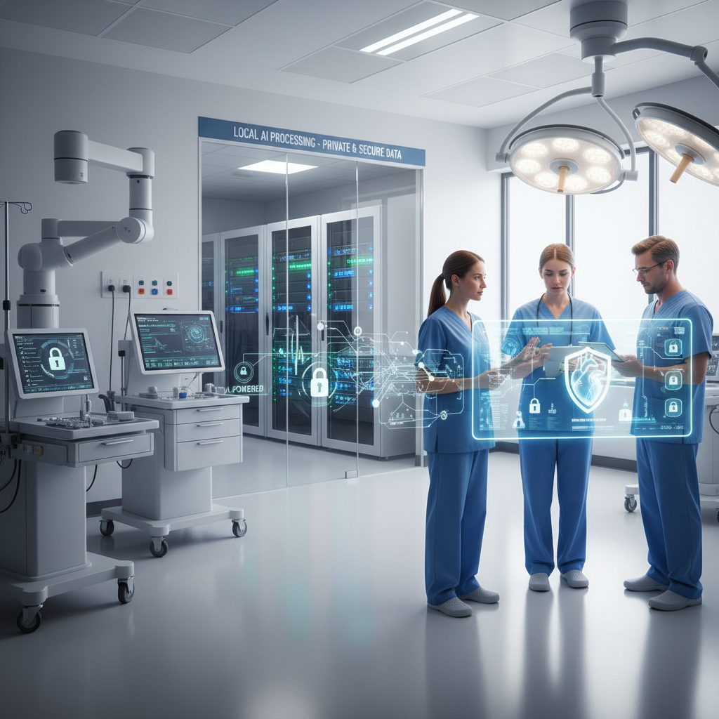 Personal médico interactuando con interfaces inteligentes y sistemas de IA local