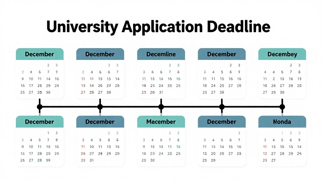 12 月至 5 月大學申請截止日期時間軸圖表,標示優先輪、常規輪與滾動錄取的戰略時間節點