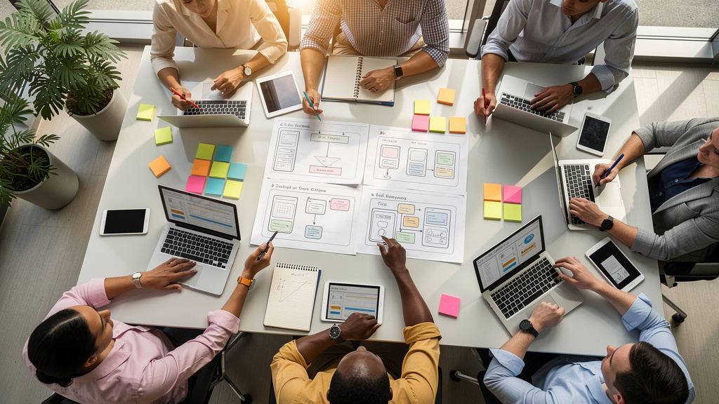 Team collaborating on CMS development planning and strategy