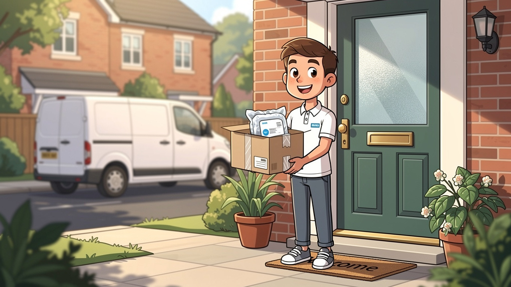 Cartoon of discreet cannabis delivery to UK doorstep