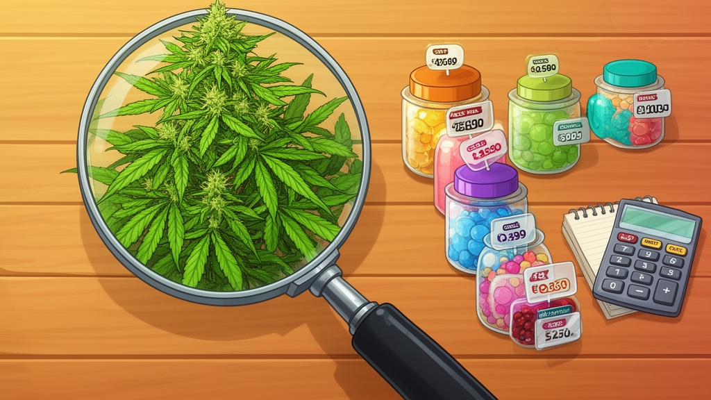 Cartoon illustration comparing cannabis pricing by weight