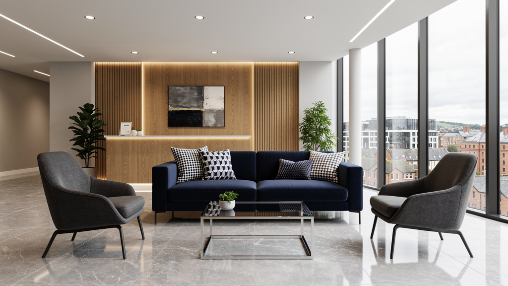 Custom Commercial Upholstery South Wales Corporate office reception with custom upholstered furniture