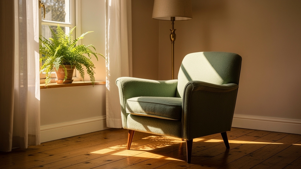 Restored classic Parker-Knoll armchair in family home setting