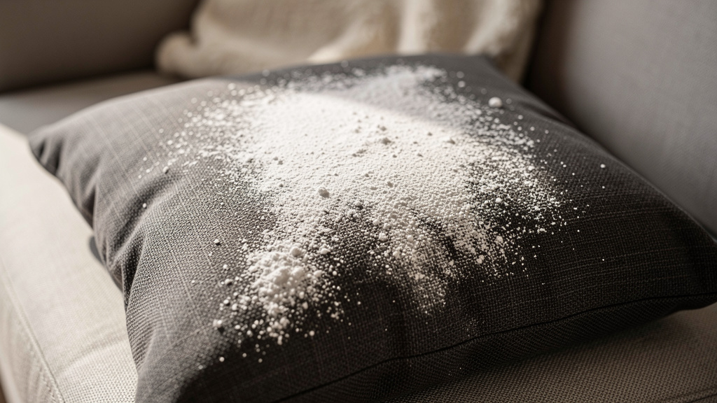 Baking soda applied to sofa fabric
