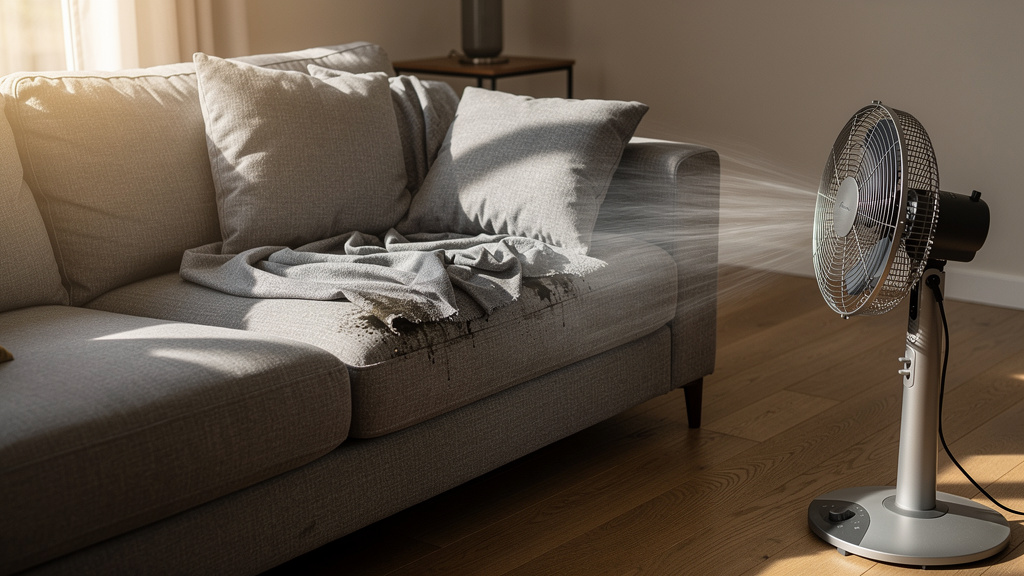 Sofa drying with fan circulation