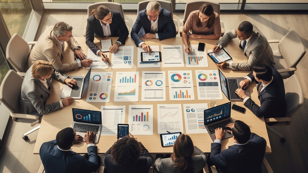 Different business teams reviewing various automated reports