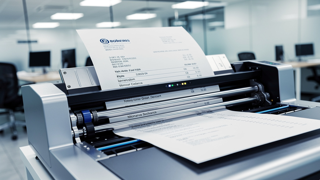 Document scanner processing business invoice in office