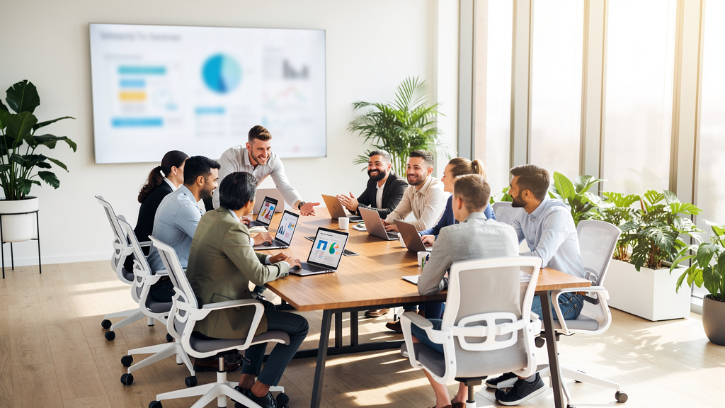 Diverse team collaborating in bright office