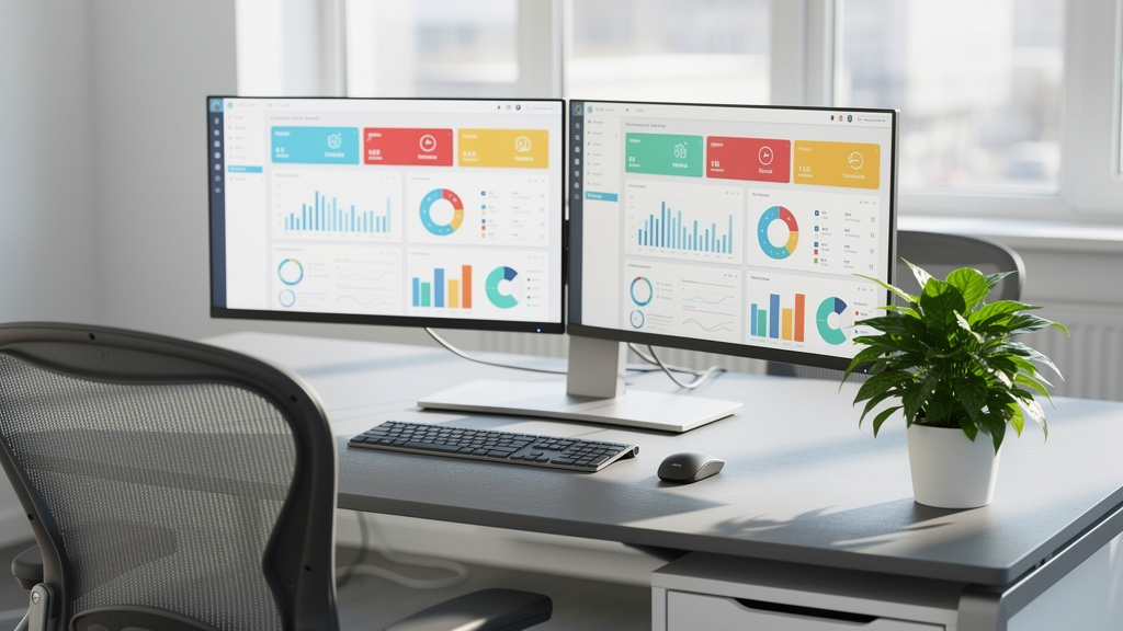 Dual monitor workspace with dashboard displays