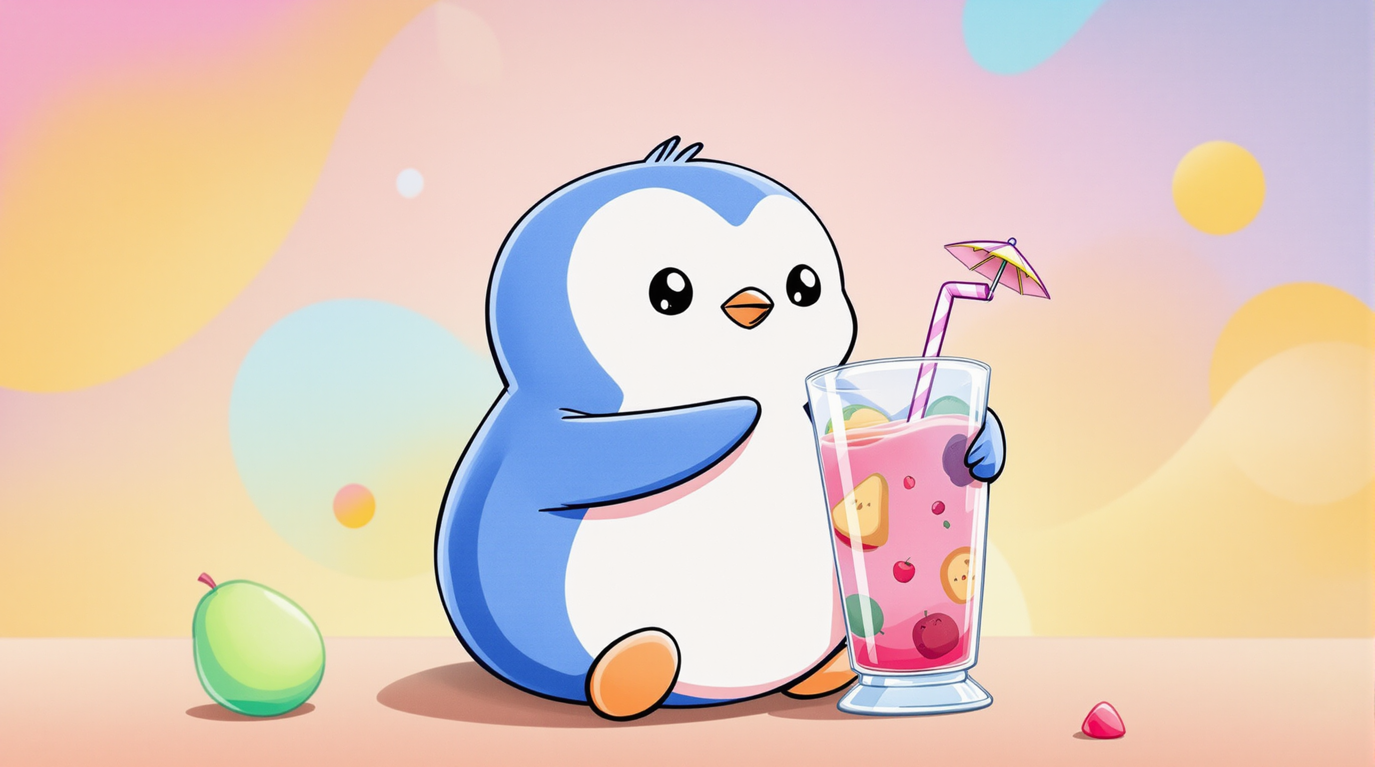pudgy penguin drinking smoothie poster