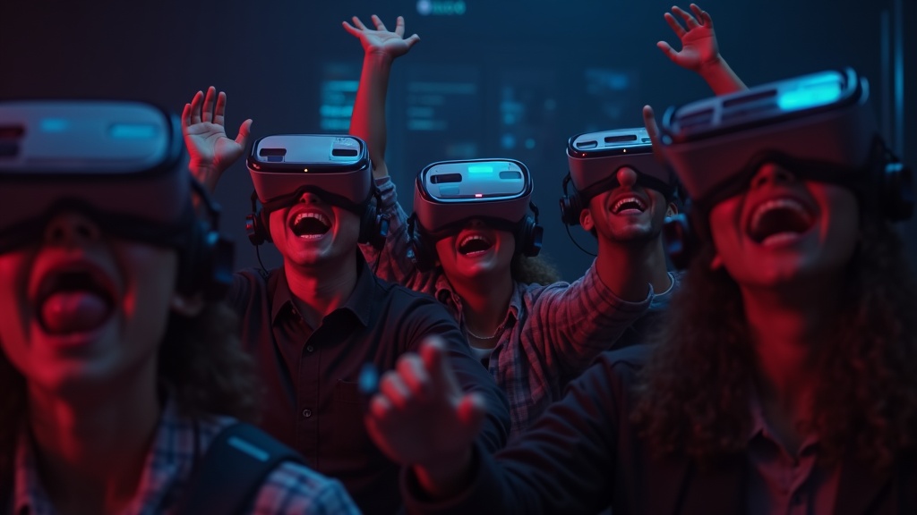 Equipo de empresa disfrutando de una actividad de team building con realidad virtual en Virtua Barcelona