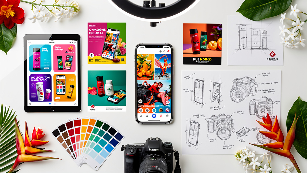 Diverse creative marketing assets and design materials