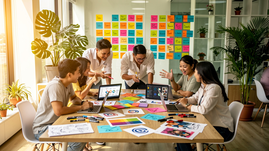 Creative team planning digital marketing strategies together