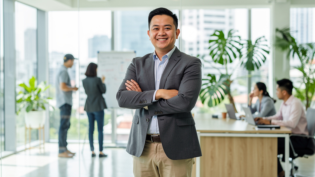 Business leader with professional marketing team