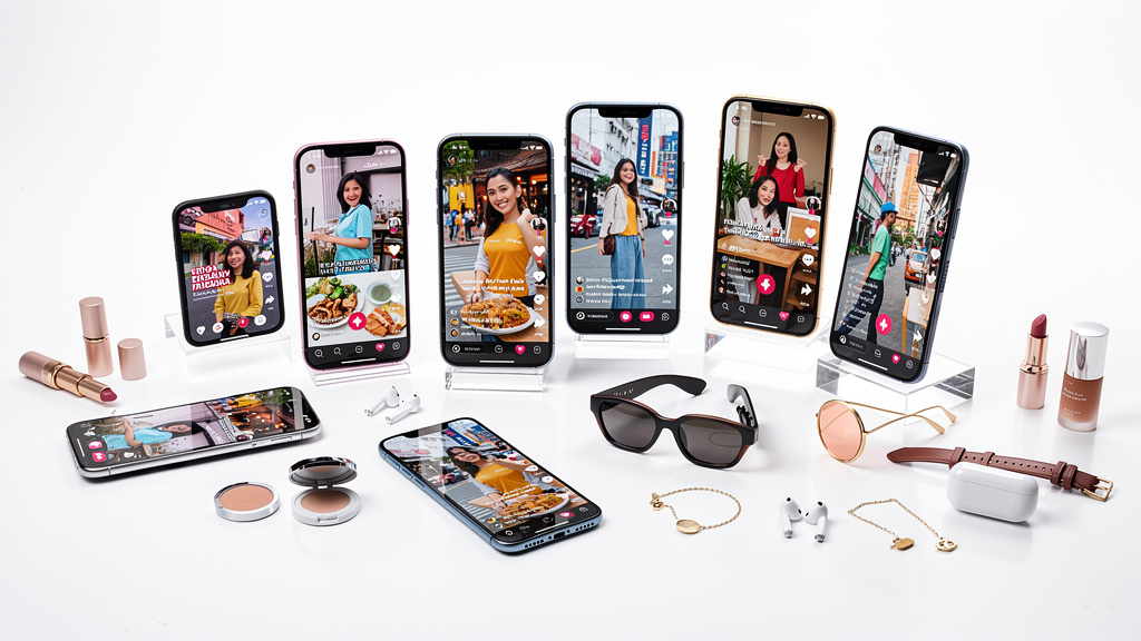 Smartphones displaying social media and vertical video content