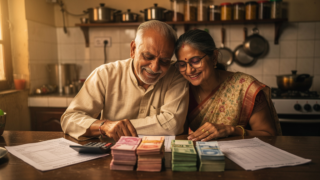 Senior couple calculating significant savings from generic medicines