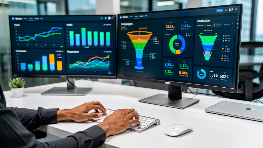 Data analytics dashboard showing digital marketing performance metrics