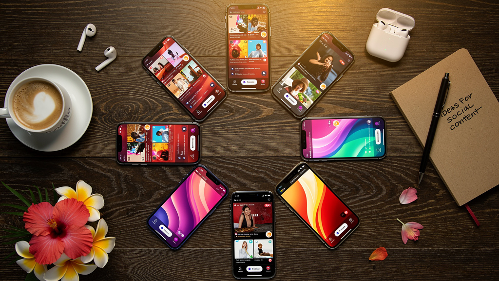 Multiple devices showing diverse social platforms