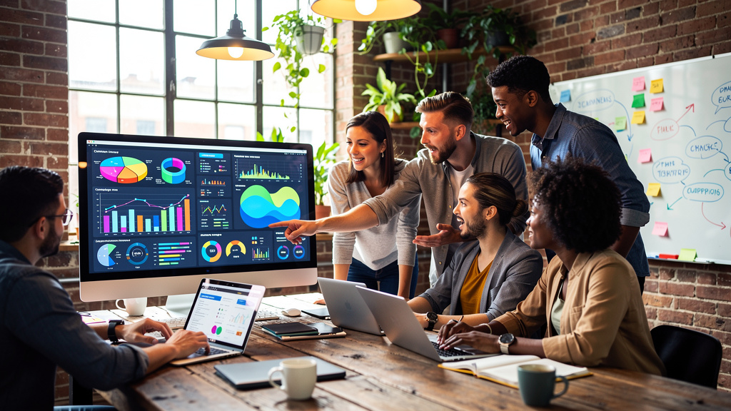 Diverse marketing team analyzing performance data