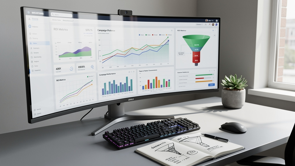 Real-time marketing analytics dashboard displaying performance metrics and ROI data