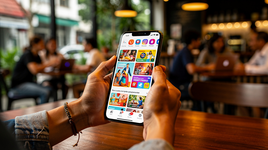 Filipino consumer browsing social media and shopping on mobile device