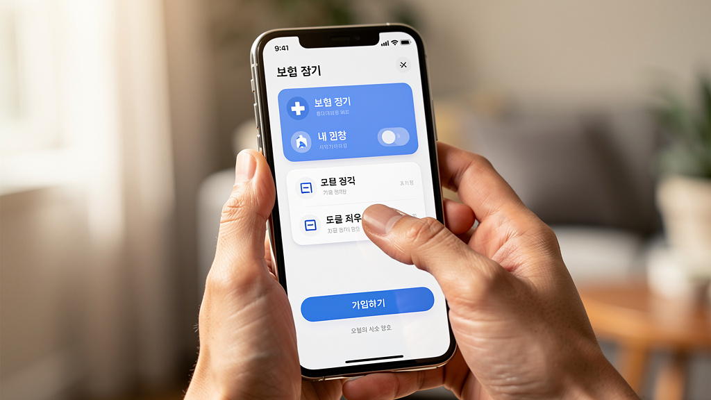 스마트폰으로 보험 앱 사용하는 모습