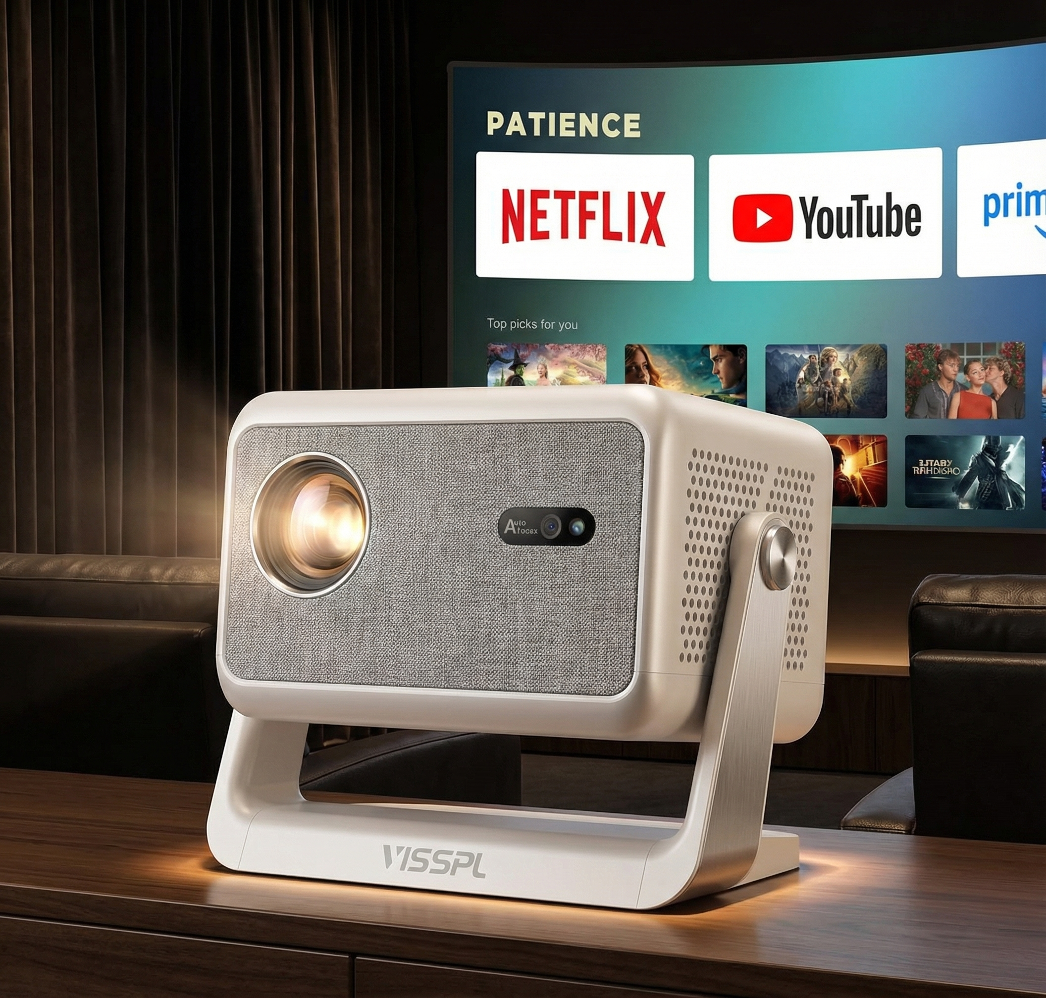【Compatible with Netflix&amp; 1800ANSI】Smart Projector with WiFi and Bluetooth, Auto Focus &amp; Keystone Protable 4K Projector with Stand,Outdoor Home Theater Projector : Electronics