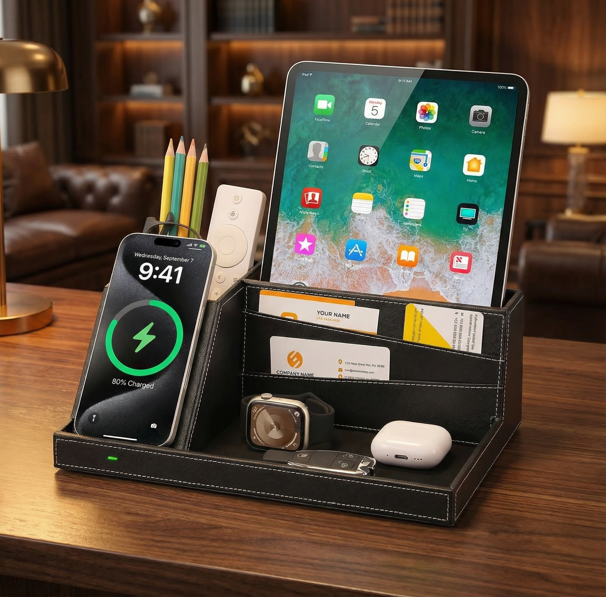 Fast Wireless Charging Station with Desk Organizer for iPhone 17/16/15/15 Pro/14/14 Pro Max/14 Pro/14 Plus/13/13 Pro Max/13 Pro/and iPhone 12/11 Series, Nightstand Desktop Organizer for Home Office : Cell Phones &amp; Accessories