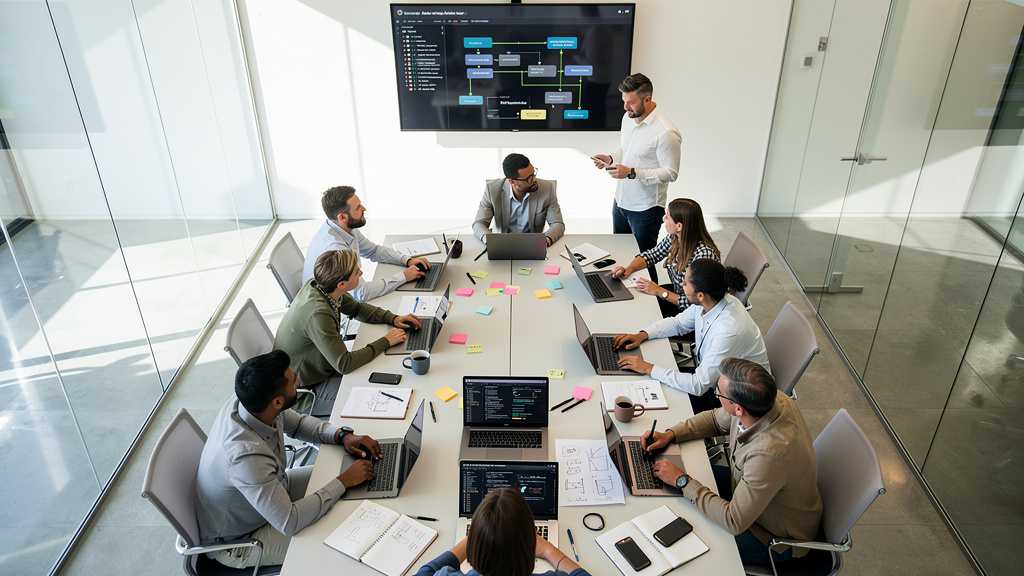 Development team collaborating on automation testing strategy