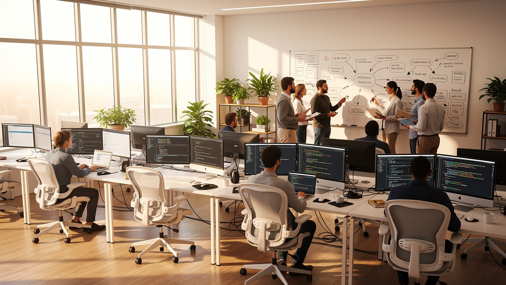 Software team collaborating on testing strategy