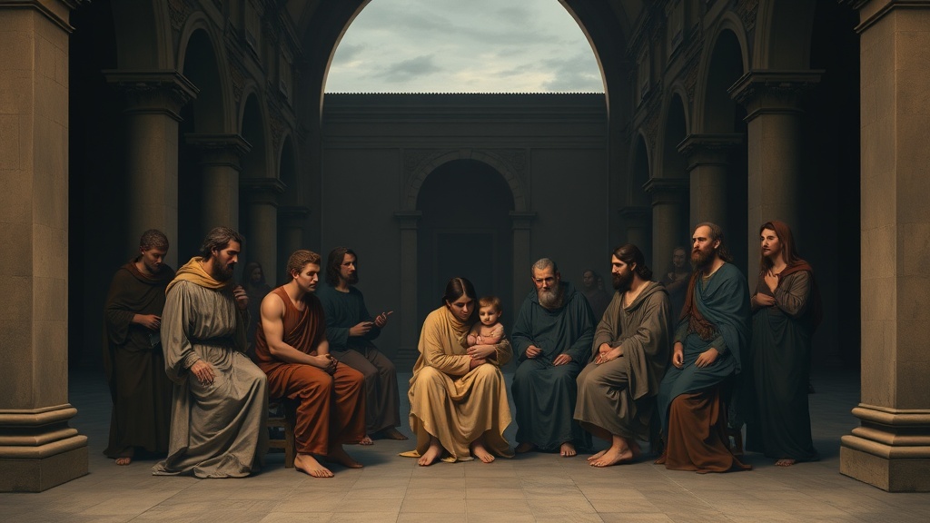 A solemn, metaphorical religious tableau