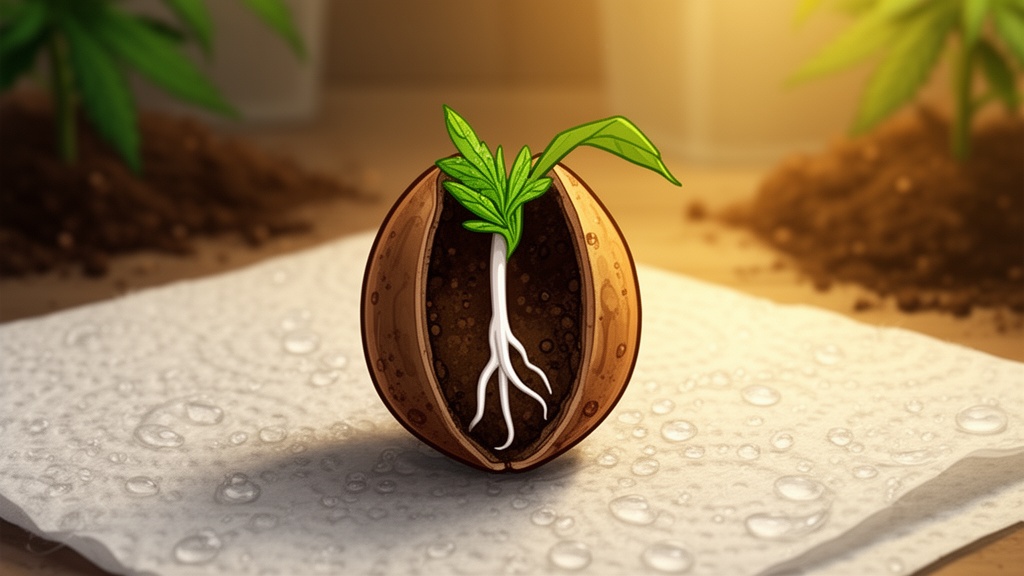 Cannabis seeds germinating using paper towel method