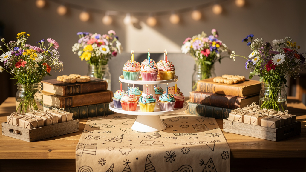 Styled dessert table with affordable centerpieces