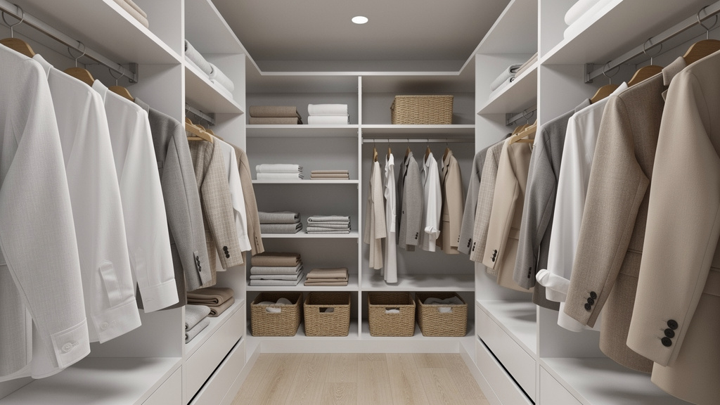 Well-organized closet with ample storage space
