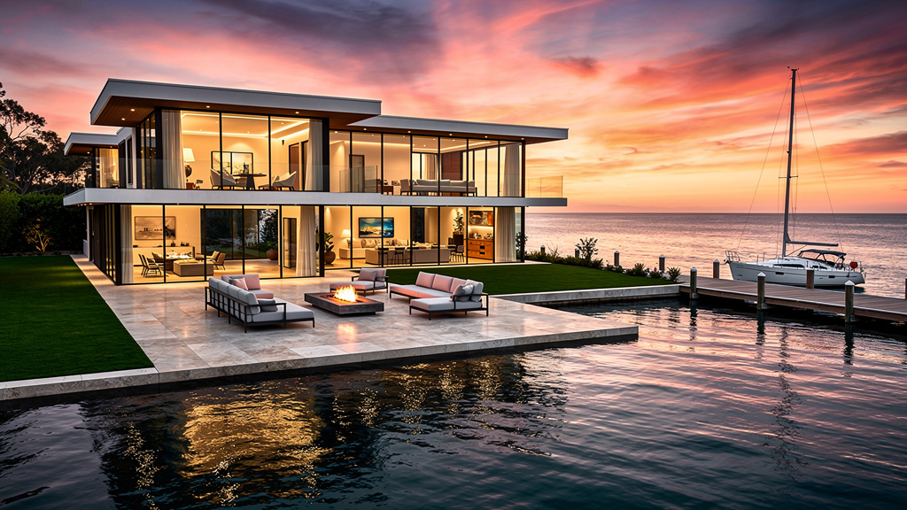 Luxury waterfront estate with bay views