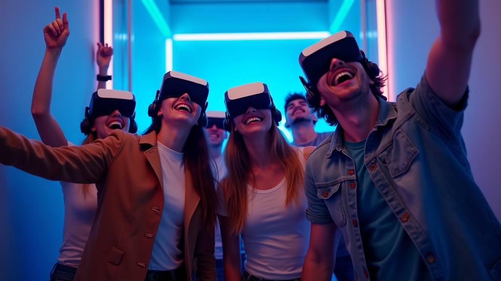 Equipo jugando al escape room de realidad virtual Jungle Quest en Virtua Barcelona