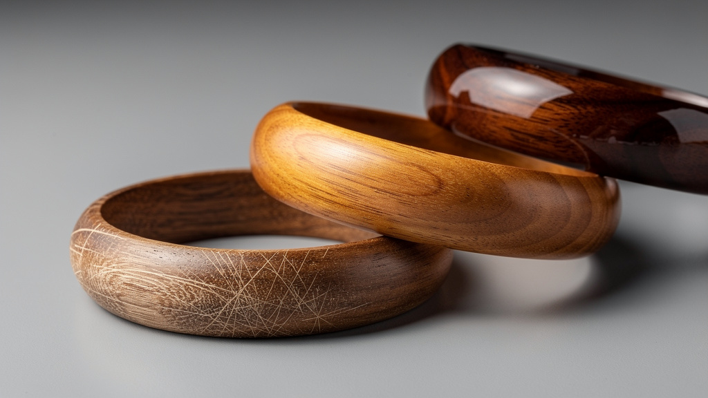 Wooden bangles showing different finishing stages