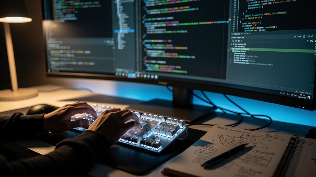 Developer working on automation implementation and coding